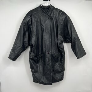 VTG Michael Hoban North Beach Black Leather Trench Coat Jacket 80’s Lagenlook
